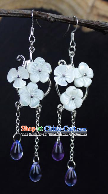 Chinese Ancient Handmade Earrings Accessories Hanfu Purple Beads Tassel Eardrop for Women