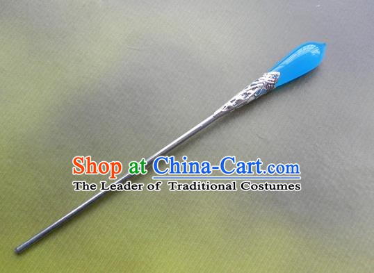 Chinese Ancient Handmade Hair Accessories Blue Hairpins Classical Hanfu Hair Clip for Women