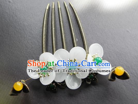 Chinese Ancient Handmade Hair Accessories Hairpins Classical Hanfu Green Beads Flowers Hair Comb for Women