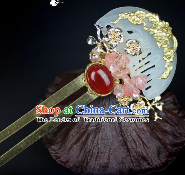 Chinese Ancient Handmade Hair Accessories Jade Hair Clip Classical Hanfu Hairpins for Women