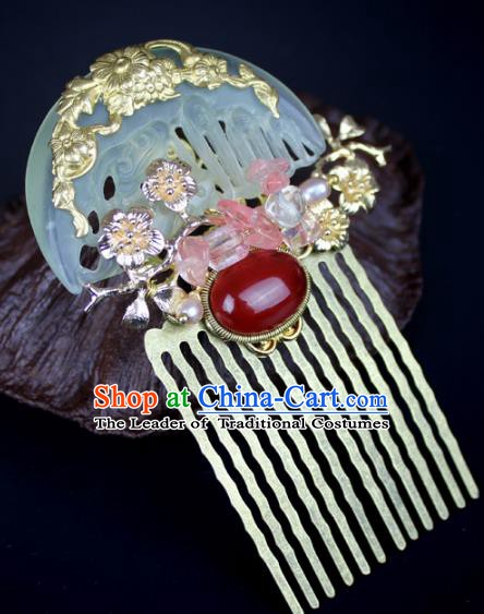 Chinese Ancient Handmade Hair Accessories Jade Hair Comb Classical Hanfu Hairpins for Women