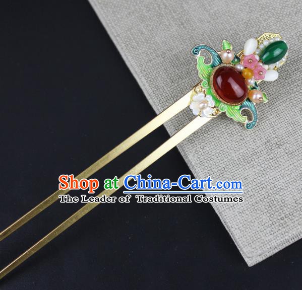 Chinese Ancient Handmade Hair Accessories Pearls Hair Clip Classical Hanfu Agate Hairpins for Women