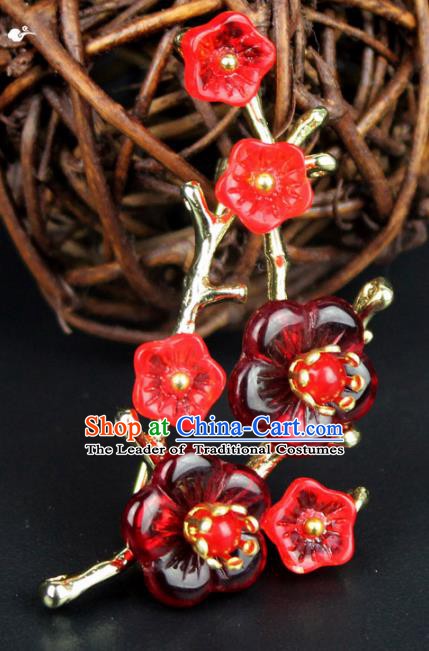 Chinese Ancient Handmade Accessories Red Plum Blossom Brooch for Women