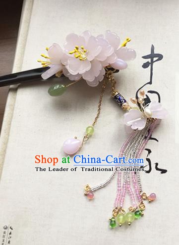 Chinese Handmade Ancient Hair Accessories Pink Flowers Step Shake Classical Hanfu Hairpins for Women