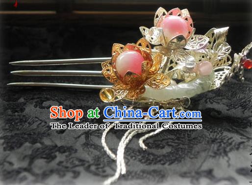 Chinese Handmade Ancient Jade Hairpins Hair Accessories Classical Hanfu Hair Clip for Women