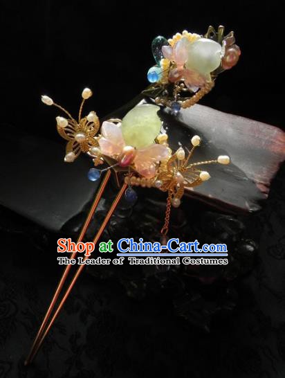 Chinese Handmade Ancient Agate Butterfly Hairpins Hair Accessories Classical Hanfu Hair Clip for Women