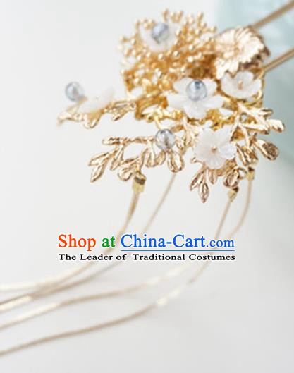 Chinese Ancient Handmade Golden Flowers Hair Clip Hanfu Hairpins Hair Accessories for Women