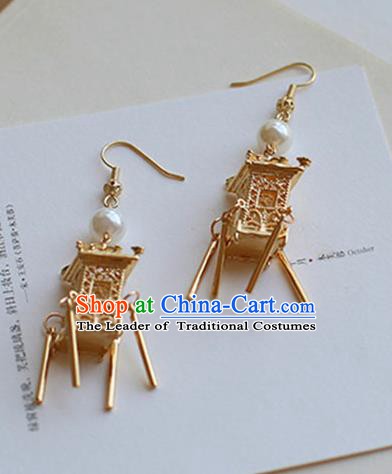 Chinese Handmade Ancient Jewelry Accessories Eardrop Hanfu Golden Tassel Earrings for Women