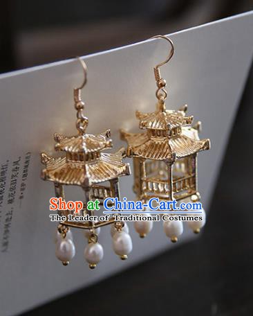 Chinese Handmade Ancient Jewelry Accessories Eardrop Hanfu Pearls Tassel Earrings for Women