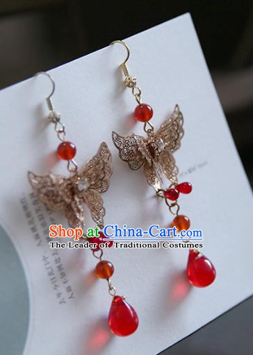 Chinese Handmade Ancient Jewelry Accessories Butterfly Eardrop Hanfu Earrings for Women