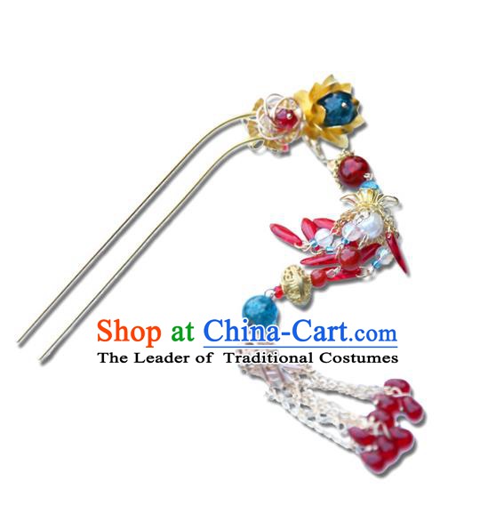 Chinese Ancient Handmade Hanfu Tassel Hairpins Palace Lady Hair Clips Hair Accessories for Women