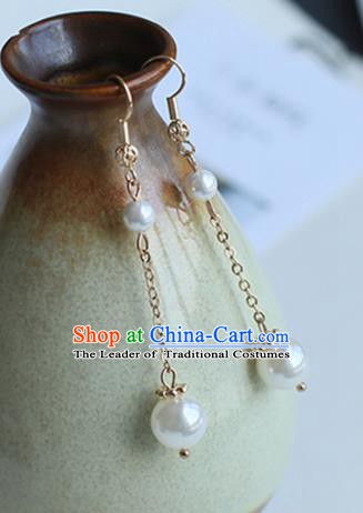 Chinese Handmade Ancient Jewelry Accessories Golden Eardrop Hanfu Pearls Earrings for Women