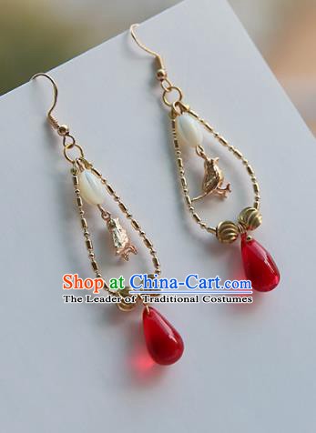 Chinese Handmade Ancient Jewelry Accessories Red Bead Eardrop Hanfu Earrings for Women