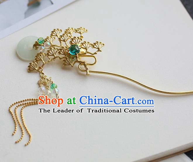 Chinese Ancient Hanfu Handmade Hairpins Tassel Step Shake Golden Pineburst Hair Clip Hair Accessories for Women