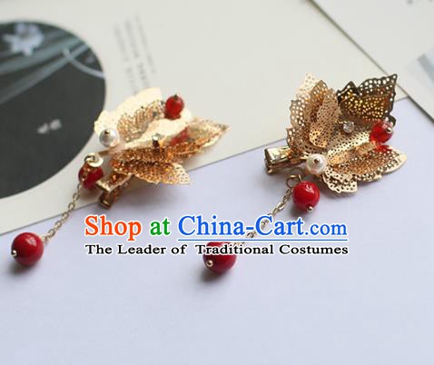 Chinese Ancient Hanfu Handmade Hairpins Golden Hair Stick Hair Accessories for Women