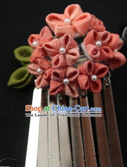 Traditional Asian Japan Hair Accessories Red Flowers Hairpins Japanese Fashion Apparel Kimono Headwear for Women