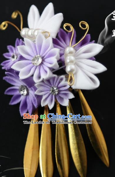 Traditional Asian Japan Hair Accessories Purple Flowers Hairpins Japanese Fashion Apparel Kimono Headwear for Women