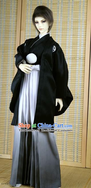 Traditional Asian Japan Costume Japanese Prince Kimono Black Haori Hakama Clothing for Men