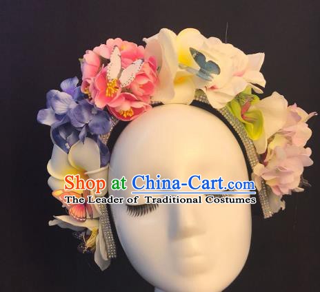 Top Grade Hair Accessories Halloween Stage Performance Pink Flowers Hair Clasp Headwear for Women