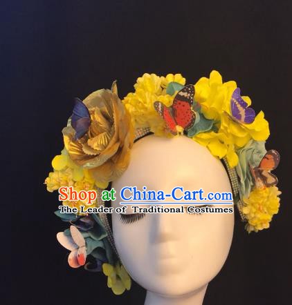 Top Grade Hair Accessories Halloween Stage Performance Yellow Flowers Hair Clasp Headwear for Women