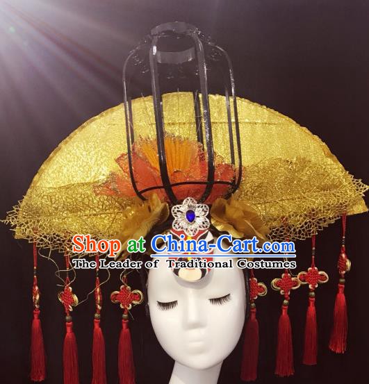 Top Grade China Style Deluxe Palace Hair Accessories Fan-shape Headdress Halloween Stage Performance Headwear for Women