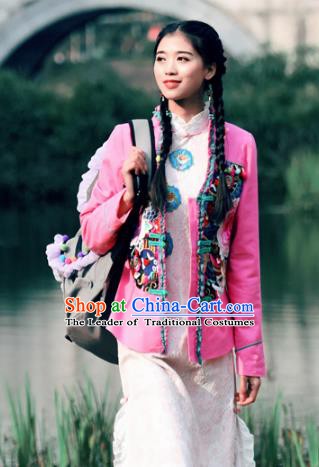 Traditional China National Costume Tang Suit Pink Coats Chinese Embroidered Jacket for Women