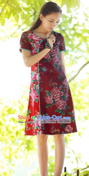 Traditional China National Cheongsam Costume Chinese Tang Suit Red Qipao Dress for Women