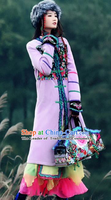 Traditional China National Costume Chinese Tang Suit Embroidered Lilac Dust Coats for Women