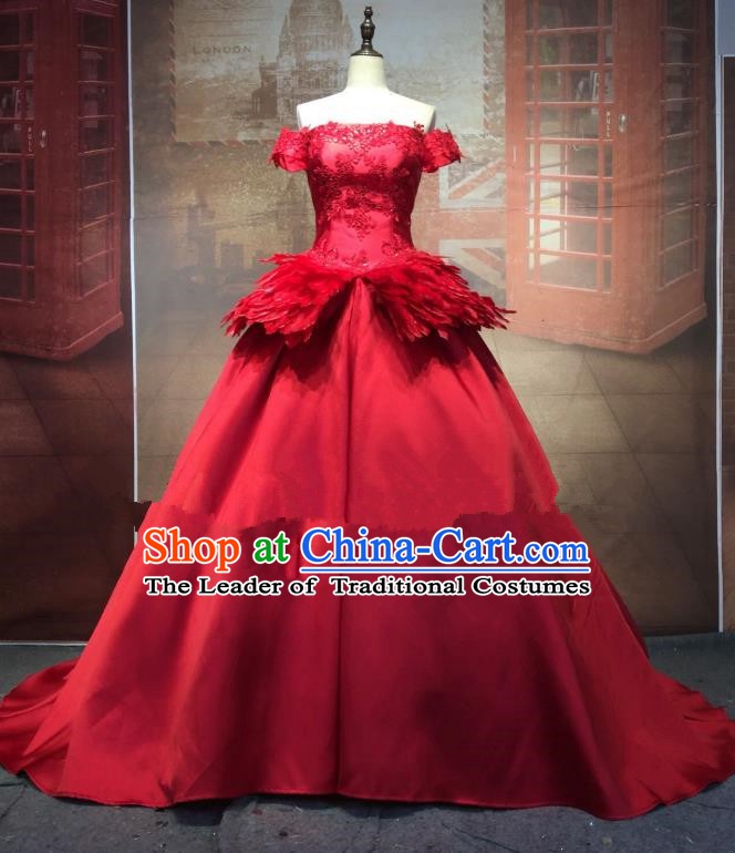 Top Grade Stage Performance Costume Modern Dance Red Wedding Dress Catwalks Full Dress for Women