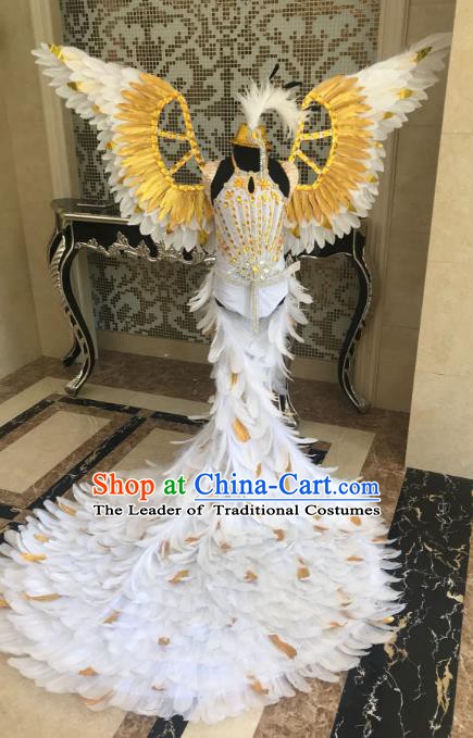 Top Grade Children Stage Performance Costume Catwalks Bikini Mullet Dress with Feather Wings for Kids