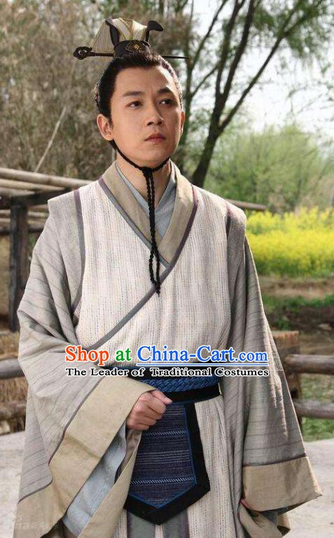 Ancient Chinese Han Dynasty Scholar Nobility Childe Jiao Zhongqing Replica Costume for Men