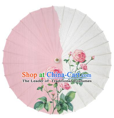 Chinese Handmade Paper Umbrella Folk Dance Painting Rose Oil-paper Umbrella Yangko Umbrella