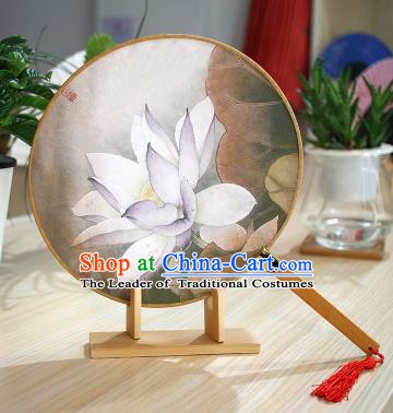 Chinese Traditional Round Fans Handmade Painting Lotus Circular Fan China Ancient Palace Fans