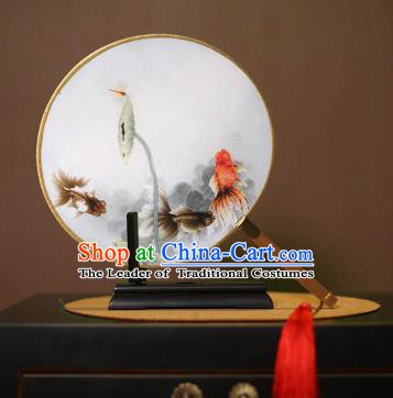 Chinese Traditional Circular Fans Handmade Printing Goldfish Round Fan China Ancient Palace Dance Fans