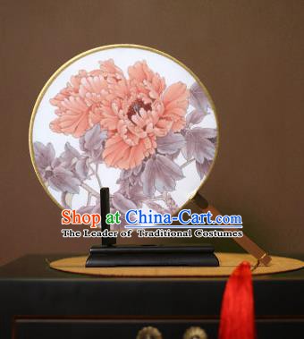 Chinese Traditional Circular Fans Handmade Printing Red Peony Round Fan China Ancient Palace Dance Fans