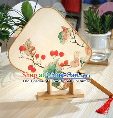 Chinese Traditional Printing Berry Fans Handmade Square Fan China Ancient Palace Dance Fans