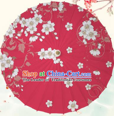 Chinese Traditional Artware Red Paper Umbrella Classical Dance Printing Peach Blossom Oil-paper Umbrella Handmade Umbrella
