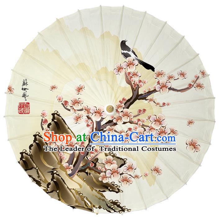 Chinese Traditional Artware Paper Umbrella Classical Dance Umbrella Printing Wintersweet Magpie Oil-paper Umbrella Handmade Umbrella
