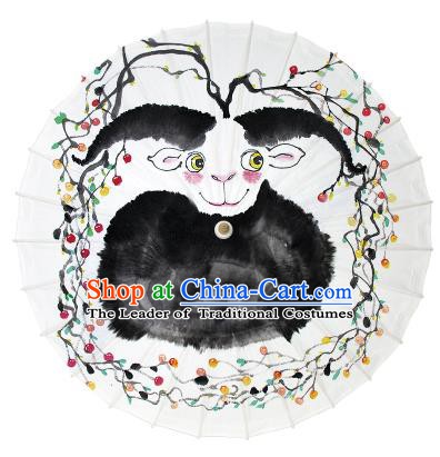 Chinese Traditional Artware Dance Umbrella Ink Painting Sheep Paper Umbrellas Oil-paper Umbrella Handmade Umbrella