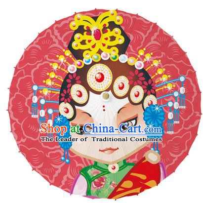 Chinese Traditional Artware Red Paper Umbrellas Printing Beijing Opera Diva Oil-paper Umbrella Handmade Umbrella
