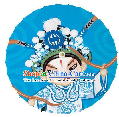 Chinese Traditional Artware Blue Paper Umbrellas Printing Peking Opera Takefu Oil-paper Umbrella Handmade Umbrella