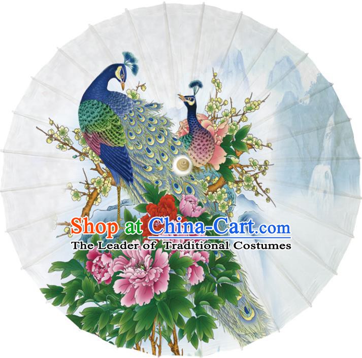 Chinese Traditional Artware Dance Umbrella Printing Peacock Peony Flowers Paper Umbrellas Oil-paper Umbrella Handmade Umbrella