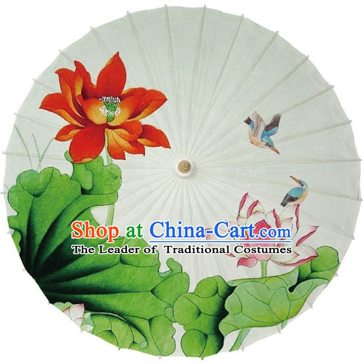 Chinese Traditional Artware Dance Umbrella Printing Lotus Beige Paper Umbrellas Oil-paper Umbrella Handmade Umbrella