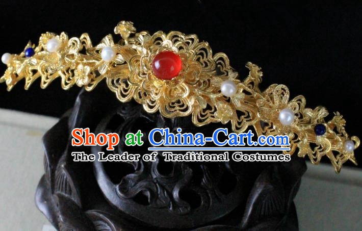 Chinese Handmade Classical Hair Accessories Wedding Hairpins Hanfu Golden Hair Clip for Women