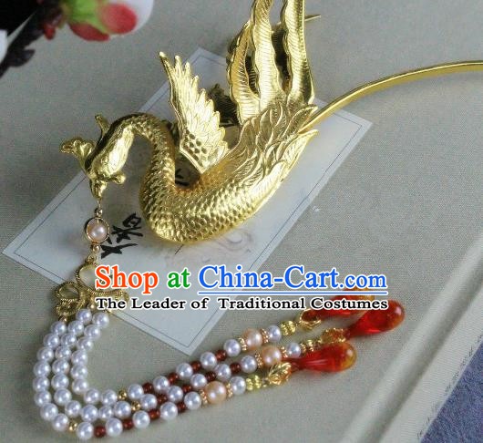 Chinese Handmade Classical Hair Accessories Wedding Hairpins Hanfu Hair Clip Phoenix Tassel Step Shake for Women