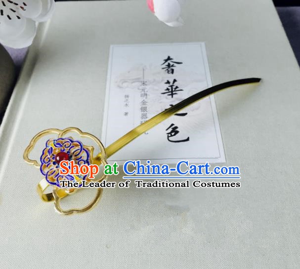 Chinese Handmade Classical Hair Accessories Golden Hairpins Blueing Hair Stick for Women