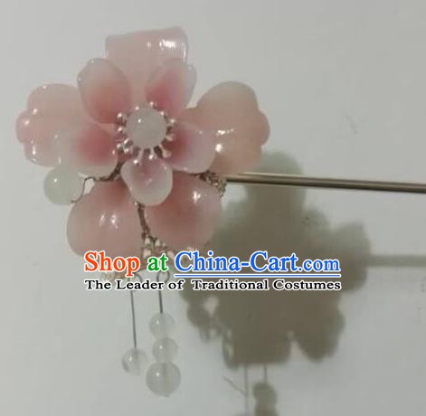 Traditional Chinese Ancient Palace Lady Hair Accessories Pink Flower Hairpins Tassel Step Shake for Women