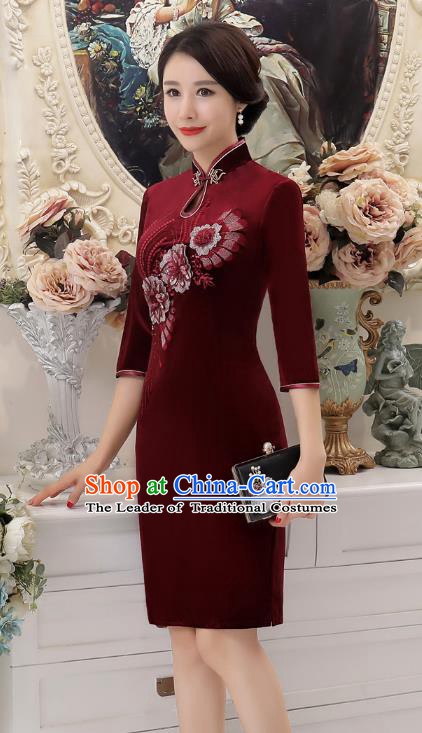 Traditional Ancient Chinese Young Women Cheongsam Dress Republic of China Tangsuit Stand Collar Blouse Dress Tang Suit Clothing