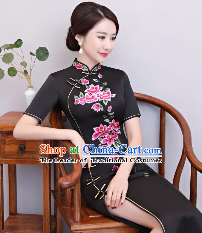 Traditional Ancient Chinese Young Women Cheongsam Dress Republic of China Tangsuit Stand Collar Blouse Dress Tang Suit Clothing