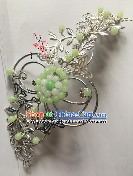 Traditional Chinese Ancient Wedding Hair Accessories Green Beads Hair Stick Hairpins for Women